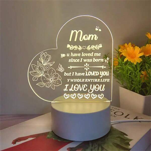 1 pieza Lámpara de regalo del Día de la Madre con forma de corazón, luz nocturna con base negra + 7 colores o luz blanca cálida con base LED, lámpara decorativa, regalo del Día de la Madre