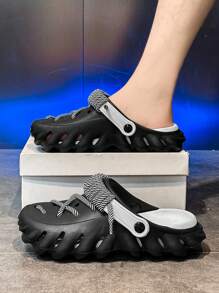 男士时尚系带拖鞋，防滑速干一脚蹬水鞋，适合室内/室外穿着，男士沙滩系带拖鞋（建议宽脚、长脚或高脚背的顾客订购大一码） - 黑與白 - 查看 2