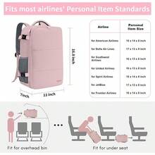 Mochila de Viaje 10 kg Avion 35L Grande Impermeable para Hombre y Mujer, Compartimento Laptop 15.6 pulgadas, Puerto USB Integrado, Maleta Mano Funcional, Práctica Equipaje Cabinas, Negro - Rosa - Ver 2