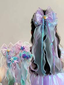 1 件儿童可爱甜美贝壳和海星公主发夹、发夹发饰，适合小女孩 - 彩色 - 查看 1