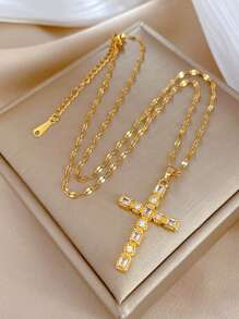 1 件别致的全氧化锆吊坠项链，时尚，自己佩戴或送给朋友和家人爱人的精美礼物（无盒子） - 金黃色 - 查看 7