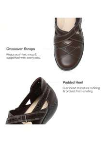 Women Comfortable Loafers Arch Support Mary Jane Style Slip On Casual Walking Hollow Cutout Flats Loafers Closed Toe Work Shoes - Cà phê nâu - Xem 2