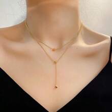 Mini Square Pendant Necklace, Titanium Steel Double-Layer Clavicle Chain, Unique Design, Suitable For Women, Ins Minimalist Style Style - [96045] Double-layer Cube Steel Color - View 2