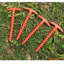 12 件露营帐篷钉、沙滩帐篷塑料桩、帐篷桩木槌、帐篷桩拆除器、3 件套锯齿户外地桩、防风钉和锤子 - 彩色 - 查看 8