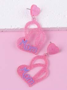 1 Pair Minimalist Mother's Day Pink Hollow Heart Acrylic Earrings, Creative Design For Women