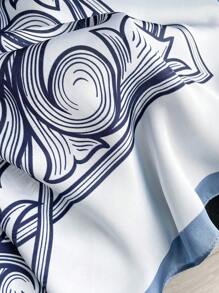 1pc Women's Minimalist Patterned 90cm Square Scarf, Suitable For Casual, Fashion, Outdoor Wind Protection & Sun Shading, Versatile For Styling - Blue and White - View 4