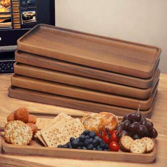 1 件红木矩形浅托盘，适用于水果、甜点、蛋糕、奶酪、咖啡、茶、面包、早餐、厨房、圣诞节、新年小吃展示、桌面装饰