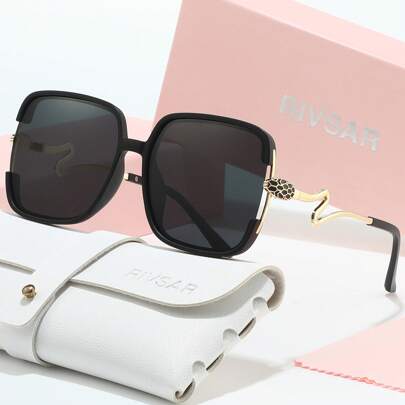 RIVSAR 女士时尚太阳镜，大框金属镜框蛇腿设计，时尚太阳镜，适合户外、驾驶、骑行、钓鱼，适合夏季海滩度假、户外、旅行