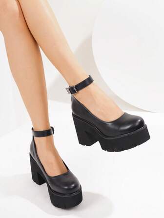 Women's Black Round Toe Platform Wedge Sandals, Casual Vacation Thick Sole Fashion,Mary Janes