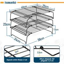 3 Pcs Rejillas para Enfriar, rejilla para enfriar pasteles,Rejilla para Asador,Acero inoxidable extraíble y apilable,Aplicable Hornear en Casa, Cumpleaños y bodas,elaboración de tartas y galletas. - Negro - Ver 4
