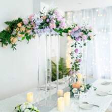 1pc Square Acrylic Flower Stand, Transparent Column Vase Holder - Geometric Centerpiece Decor For Wedding, Desktop Flower Rack, Outdoor Decoration, Home Gathering, Wedding Party, Silk Flower Arrangement Decor, Home Decor Flower Stand