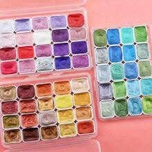 1 Set Of 20 Pearlescent Solid Watercolor Paints, Metallic Powder Dyed Floral Design, Premium Painting Supplies For Chinese Painting, Drawing, Writing, DIY Crafts, Portable Artistic Tool, Galaxy Color, Suitable For Artists, Adults And Professionals, Perfect Gift