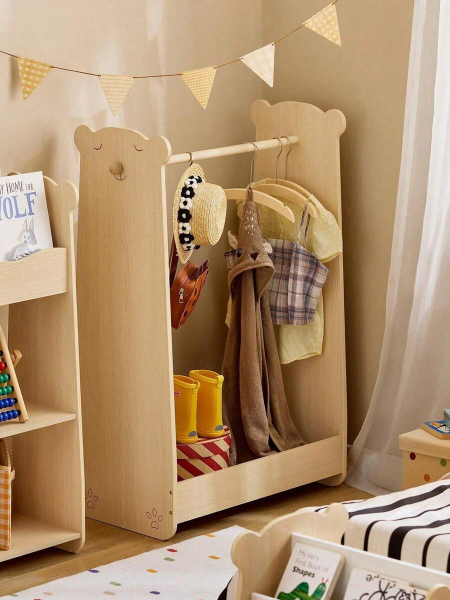 SoBuy Children's Clothes Rack Wardrobe For Children Small Cabinet Furniture For Children's Room Natural WDH Approx. 71x110x40cm KMB102-N