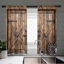 2 Pieces Of Simulated Wooden Door Handle Wheel Print Curtain 3D Digital Print Shade Curtain Retro Pasture Wood Pattern Suitable For Living Room Bedroom Study Dining Room HD Printing Soft Light Adjustment Four Seasons Universal Easy To Clean Anti-Fading Heat Insulation To Create A Romantic Atmosphere To Enhance Home Taste For Wardrobe Dust - Sprout Green - View 9