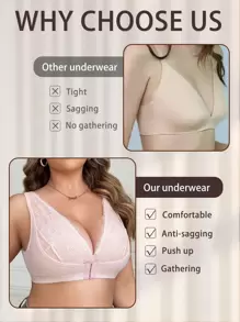 Plus Size Women Front Closure Soft Supportive Wireless Bra - Pink - View 6