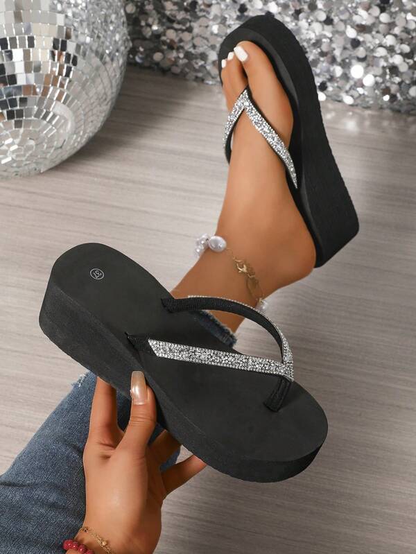 Sandalias de tiras finas para mujer, nuevas chanclas con cuña de plataforma gruesa de moda de verano, chanclas con suela antideslizante y gruesa para la playa, sandalias con tira en T y cuña de tacón alto, adecuadas para exteriores, playa y boda