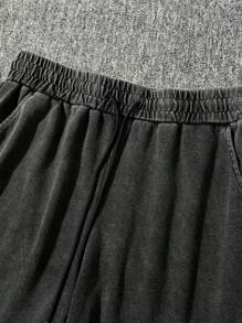 Zhuo Tianxi Men's Summer Graphic Letter & Portrait Print Drawstring Waist Casual Shorts - Black - View 4