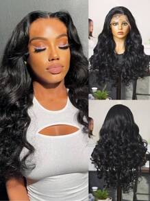 (Black )13X4 Lace Front Wigs With Baby Hair Synthetic Fiber Imported From Japan 22 Inch Deep Wave Long Wigs Synthetic Fiber Heat-Resistant Wig Elastic Mesh Cap Suitable For All People Daily Gatherings, High-Quality Women's Natural And Beautiful Synthetic Soft Fake Fiber Hair