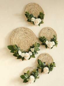 1/5 vòng hoa trang trí tường bằng rơm đan thủ công - Trang trí hoa treo phong cách mộc mạc Boho với hoa hồng trắng nhân tạo và lá xanh, hoàn hảo cho mùa xuân/hè, đám cưới, Ngày của Mẹ, nhà và phòng khách theo phong cách nông trại. - Nhiều màu - Xem 11
