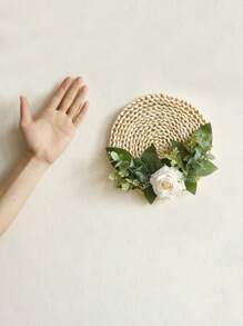 1/5 vòng hoa trang trí tường bằng rơm đan thủ công - Trang trí hoa treo phong cách mộc mạc Boho với hoa hồng trắng nhân tạo và lá xanh, hoàn hảo cho mùa xuân/hè, đám cưới, Ngày của Mẹ, nhà và phòng khách theo phong cách nông trại. - Nhiều màu - Xem 10