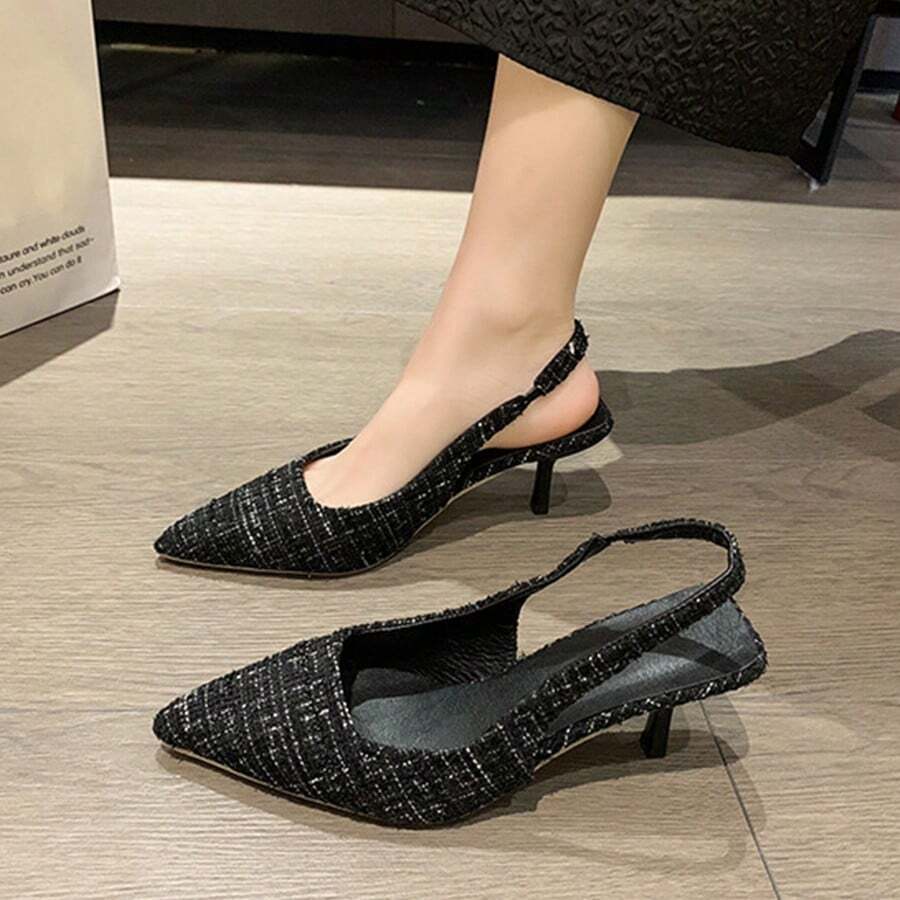 Francés pequeño perfume estilo de tacón alto Baotou sandalias femeninas nuevo verano tacón cabeza puntiaguda sobrepié zapatos individuales - Negro - Ver 1