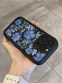 Bloem 1pc Blauw Bloemenpatroon Beschermhoesje Compatibel met iPhone 15, iPhone 14 Pro Max, iPhone 16, iPhone 16 Pro, iPhone 13, iPhone 14, iPhone XR, iPhone 15 Pro Max, iPhone 11, iPhone 12, iPhone 11 Pro, Schokbestendige zachte telefoonhoes met volledige dekking