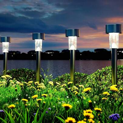 1个/6个/10个装太阳能路径灯，不锈钢防水自动开关户外太阳能LED路径景观灯，适用于花园、庭院、景观、露台、草坪、车道、人行道、室外装饰、景观照明、万圣节/圣诞节太阳能装饰