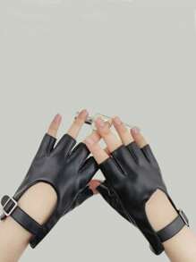 Guantes de mujer con hebilla de metal negro ajustable, de media mano, para conducción de motocicleta, rendimiento y uso casual