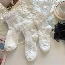 6 Pairs Of Whimsical Bow Ruffled Lace Trim Mid Tube Socks - Women's Japanese Style Stockings & Hosiery With Sweet Details - Perfect For Casual Wear, Gift Idea, And Year-Round Fashion - Multicolor - View 2