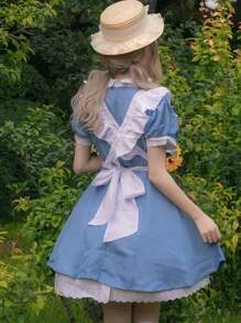 1 pieza Vestido de Lolita estilo campestre, dulce y juvenil con diadema negra, adecuado para fotografía, cosplay y disfraz de sirvienta anime