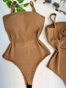 Women's Bodysuit With Braided Straps, Seersucker, Fashion Blogger - Dark Beige - View 2