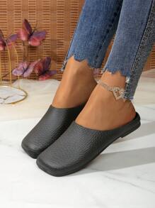 Women's Retro Closed Toe Soft Bottom Mule Sandals, New Square Toe Flat Slip On Slide Shoes - Black - View 2