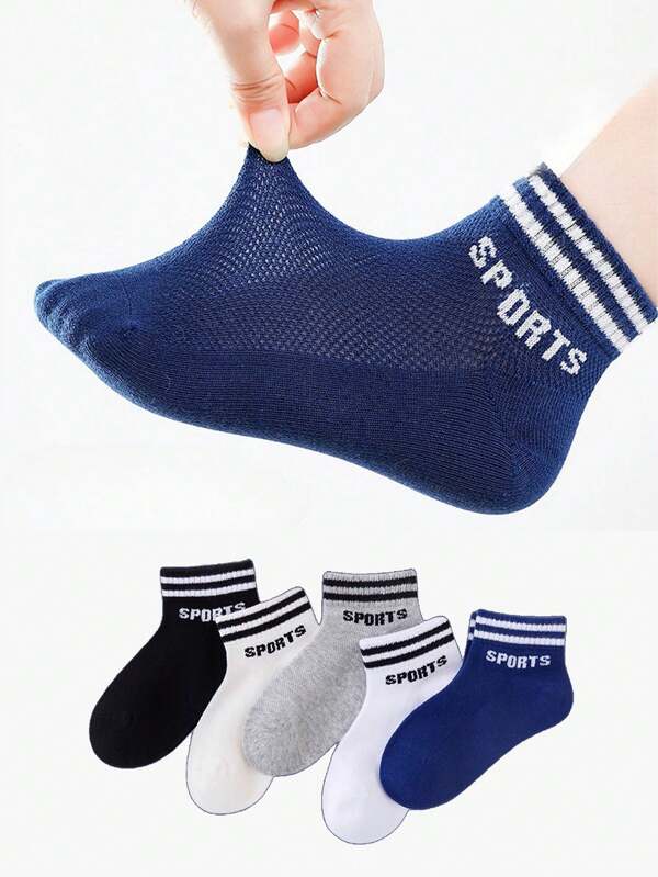 10 pares/5 pares de calcetines de tobillo para niños/niñas con patrón de rayas y letras, transpirables y absorben la humedad, apropiados para verano, primavera, otoño, regalo para niñas, niños, mamá, papá, ropa de verano para niñas, niños, regalo para vacaciones
