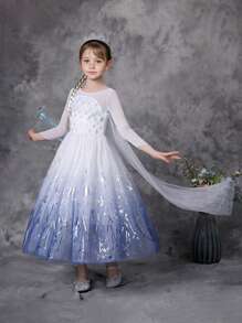 Frozen Vestido Copo de Nieve Impreso Vestidos de Niña Vestidos de Princesa - Morado - Ver 3