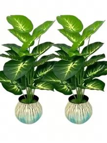 Set di 2 piante tropicali artificiali - Dieffenbachia e Palma Areca per decorazione di casa, ufficio, giardino - Perfetto per matrimoni, anniversari e festività - Uso interno/esterno, vasi non inclusi, decorazione per stanza, casa, cucina, matrimonio