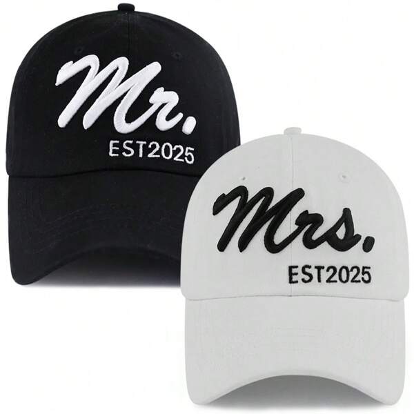 2PCS Mr Mrs Baseball Hats For Men Women, Newlywed Honeymoon Wedding Gifts, Funny Adjustable 3D Embroidered Hat Couples Set