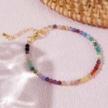 1pc Bohemian Style 18K Gold-Plated Multicolor Natural Stone Beaded Jewelry Bracelet, Suitable For Daily Wear As Gift For Women
