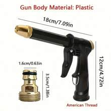 1pc Pressure Car Wash Water Gun, Plastic Body, Garden Hose Nozzle, Garden Sprinkler, Multi-Functional Watering Tool, Heavy Duty Cleaning - Black - View 2