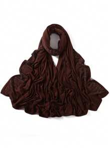 1 Stück Damen Jersey-Schal mit schwer bestickter Bordüre in Unifarbe, eleganter Strass-besetzter Schal mit Malay-Strass, langer Jersey-Hijab-Schal, afrikanisches Kopftuch, geeignet als Reise-, Urlaubs- und Party-Accessoire für Damen