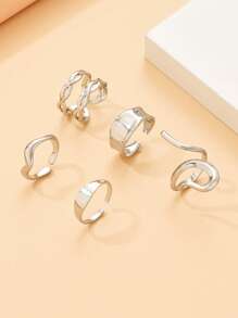 5 Stücke/Set asymmetrischer offener Boho-Stil Ring Set, verstellbare Ringe aus rostfreiem Stahl mit luxuriösem metallischen Gefühl, 18k vergoldet, nicht verblassender Schmuck für Frauen, zum Tragen auf Partys