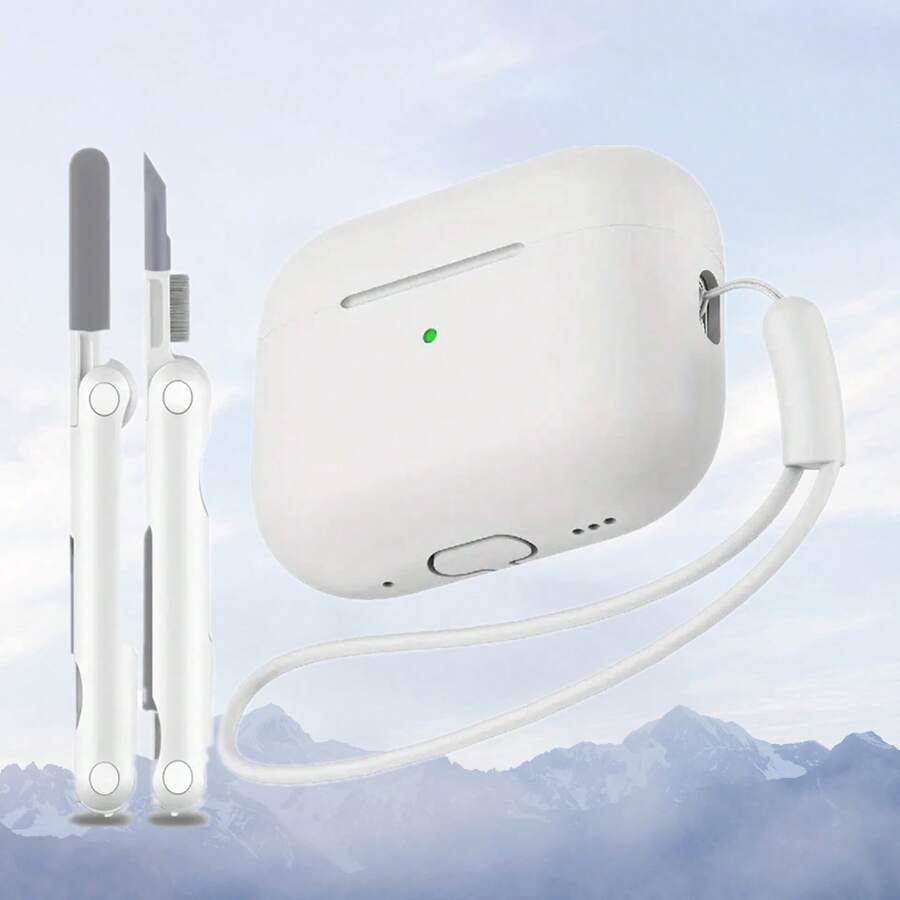 Soft Silicone Protective Case With Lanyard And Cleaning Kit Compatible With Airpods Pro 2nd Generation, Comprehensive Protection Compatible With Airpods Pro 2 - White - View 1