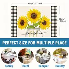 1/4/6pcs Sunflower Vase Summer Placemats, Sunflower & Vase Series Checkered Pattern Printed Polyester Linen Placemats, Table Mats, Hot Pads, Kitchen Decor, Western Dining Table Mats