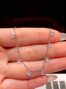 1 件 0.5 克拉 6 爪钻石设计 D 色莫桑石钻石女士订婚项链 S925 纯银优雅承诺项链婚礼项链生日礼物 - 銀色 - 查看 3