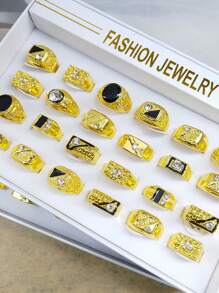 20pcs/Set Vintage Gold-Tone Rhinestone Punk Style Geometric Ring Set, Suitable For Men And Women, Elegant For Holidays, Parties, Daily Wear, Great Gift For Valentine's Day, Birthday (Random Colors And Styles) - Gold - View 3