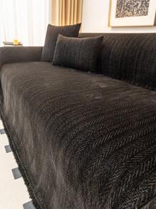 1PC Modern Chenille Sofa Throw Covers, Easy Care Machine Washable, Pet Friendly Non-Slip Couch Protector Pads For Armchair To Sectional Sofas, Scratch & Stain Resistant For Living Room Office Cafe - Black - View 1