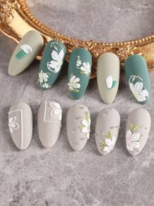 FULL BEAUTY 2 件山茶花美甲贴纸 5D 贴花，春季白色花卉盛开魅力美甲设计夏季装饰美甲贴纸