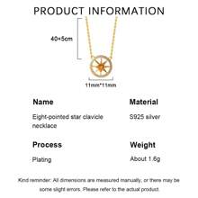 1 pièce Collier pour femmes en or 18 carats plaqué argent sterling 925 millièmes avec zirconium. Chaîne collarbone en étoile octogonale en cristal jaune. Convient pour le port quotidien et les cadeaux de fête pour femmes.
