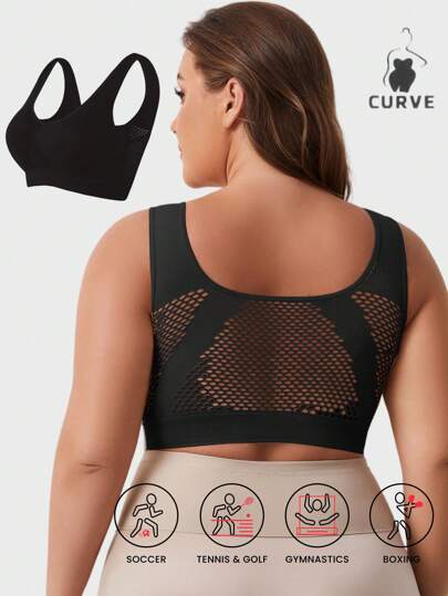 1 pieza Sujetador deportivo sin costuras, inalámbrico y sin acolchado, con elevación y ajuste, cómodo para yoga y sueño, estilo espalda de nadador, talla grande