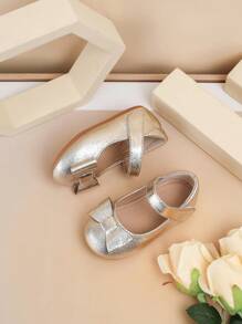 1 Pair Toddler's Simple PU Lace Design Flat Cute Shoes, Suitable For Spring & Autumn Outdoor - Gold - View 1