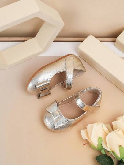 1 Pair Toddler's Simple PU Lace Design Flat Cute Shoes, Suitable For Spring & Autumn Outdoor